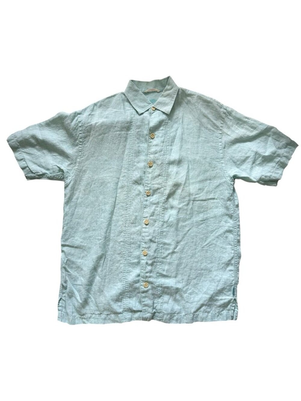 Tommy Bahama Sz Medium Blue 100% Linen Shirt Short Sleeve Button Up Resortwear